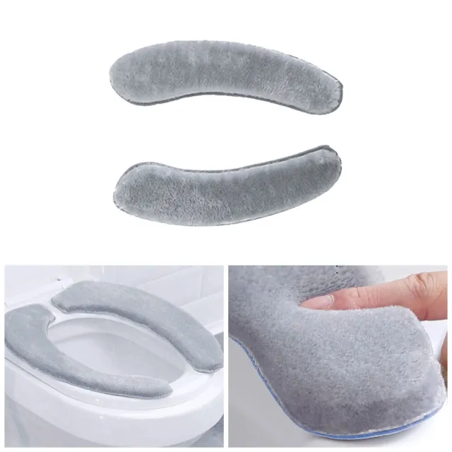 2pcs Washable Bathroom Toilet Seat Pad Soft Winter Warmer Mat Cushion Cover Kit