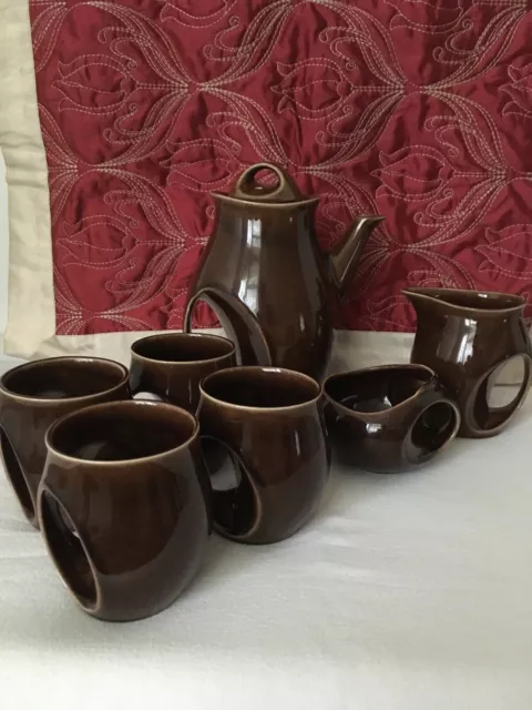 Vintage 1960’s HOLKHAM Pottery Owl Eye 7 Piece Coffee Set Tea Set