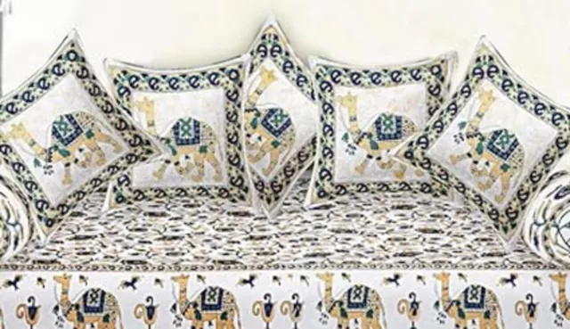 Juego de funda de cama India 100% algodón Diwan, decoración, cojín cómodo,... 2