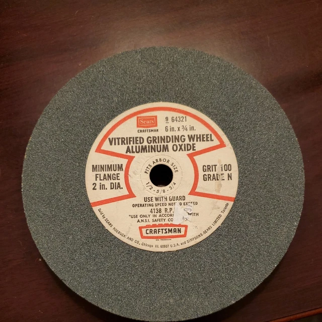 Sears Craftsman 964321 6'X3/4" Vitrified Grinding Wheel Aluminum Oxide 100 Grit