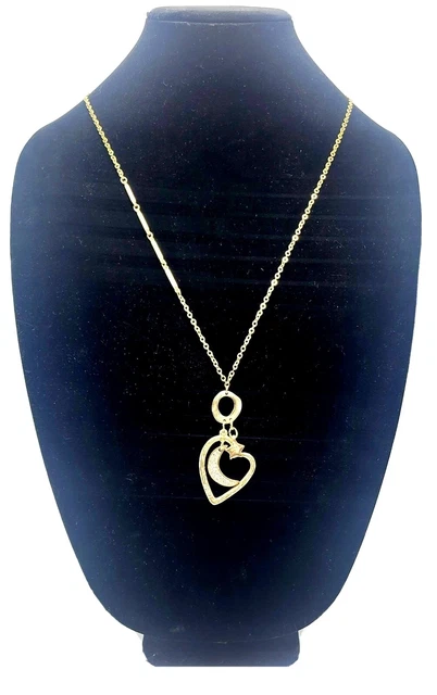 Chicos Gold Tone Long Chain Heart Moon Star Rhinestones Pendant Necklace