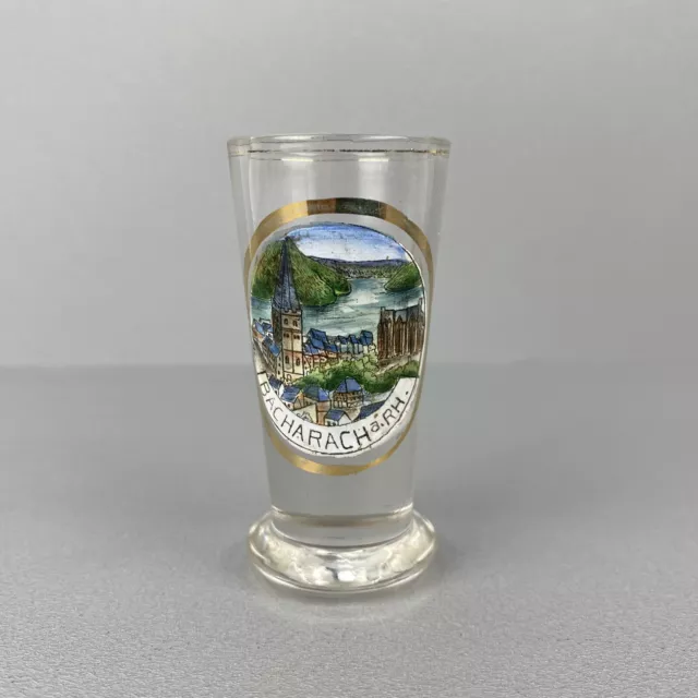 Antikes Likörglas / Schnapsglas "Bacharach am Rhein" - Andenkenglas mit Goldrand