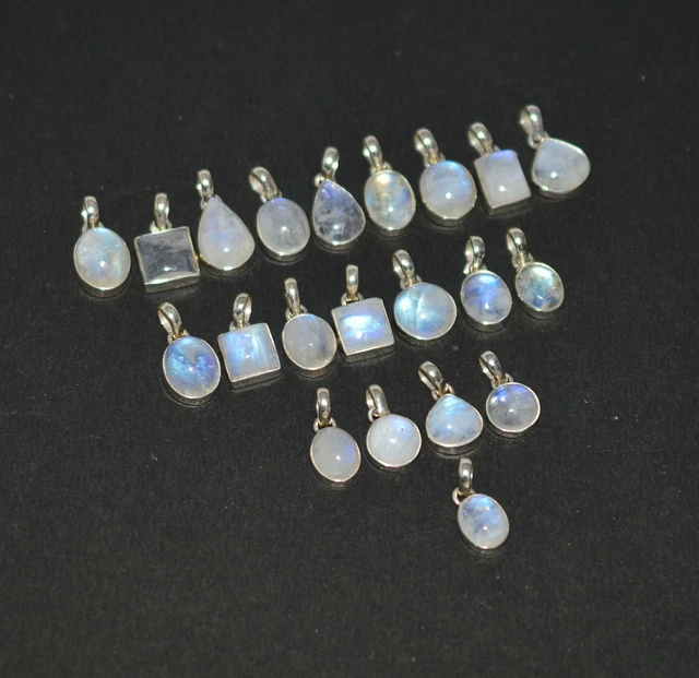 Wholesale 21Pc 925 Solid Sterling Silver White Rainbow Moonstone Pendant Lot Y98