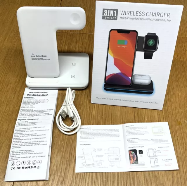 3in1 Wireless Charger Ladegerät Ladestation für Apple iPhone, Watch, AirPods