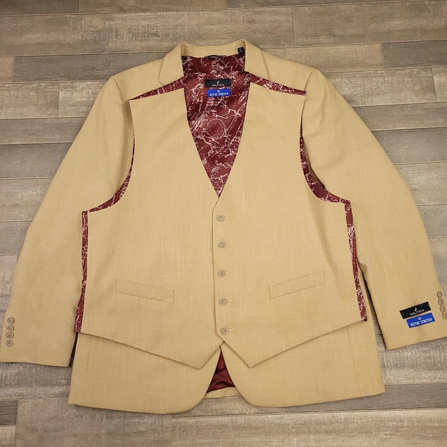Nautica Suit Jacket Mens 46L Tan Polyester Blazer 2 Button Suit Vest