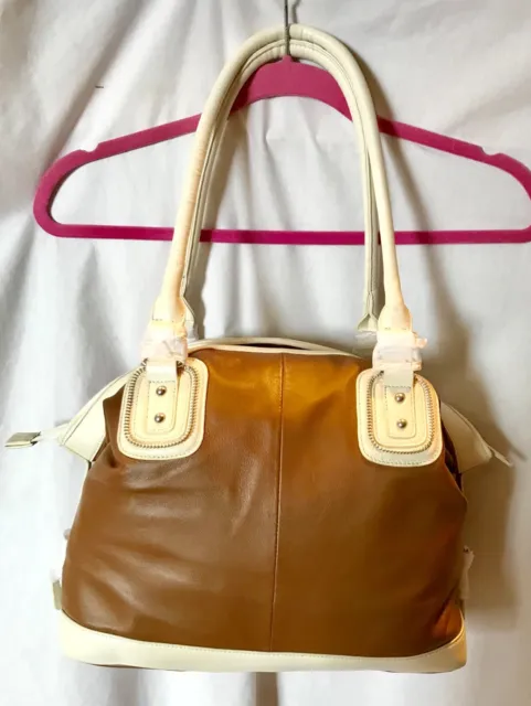 Nina Raye Lamb Leather ‘Dome/Doctor’ Style Handbag/Satchel Lt. Brown/Caramel