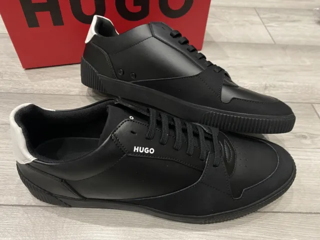 Hugo Boss Zero Tenn Leather Trainers, Black, Men’s UK Size 11 NEW