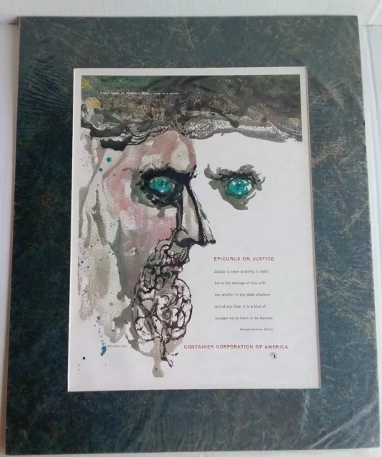 Vintage Container Corporation of America Great Ideas of Man EPICURUS Ad MATTED