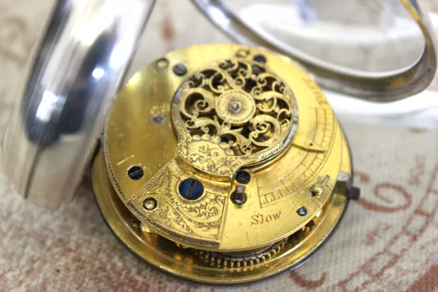 Schöne antike englische Spindel Taschenuhr massiv Silber verge pocket watch