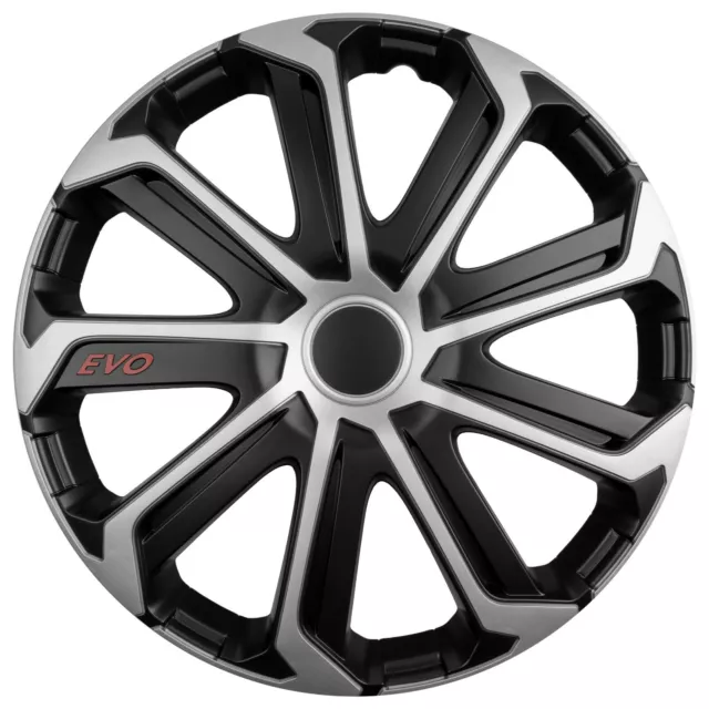 Wheel Trims 15" Hub Caps EVO Plastic Covers Set of 4 Silver Black Specific Fit