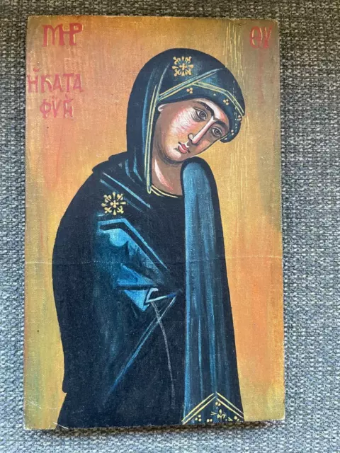 Antico Icon Bulgaro Dipinto a Mano IN Buono Stato