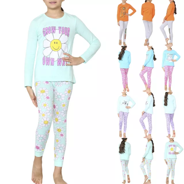 New Kids Floral Design Girls Top Summer Leggings Set Outfit Top Bottom 3-8 Years