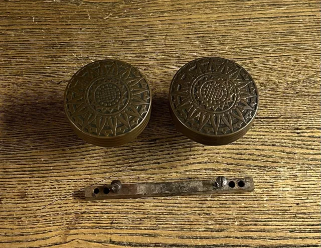 Beautiful Pair Antique R&E Sunburst Vernacular Bronze Doorknobs, c1885
