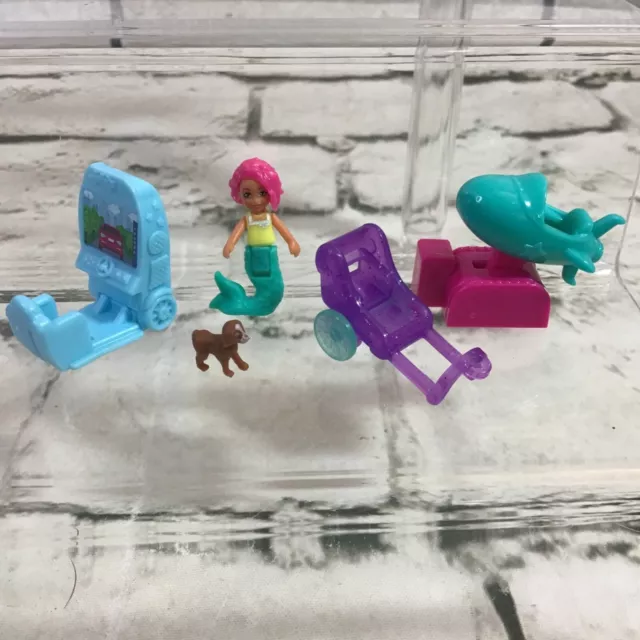 Polly Pocket Lot Pink Haired Mermaid Video Arcade Games Tiny Puppy Dog Parts