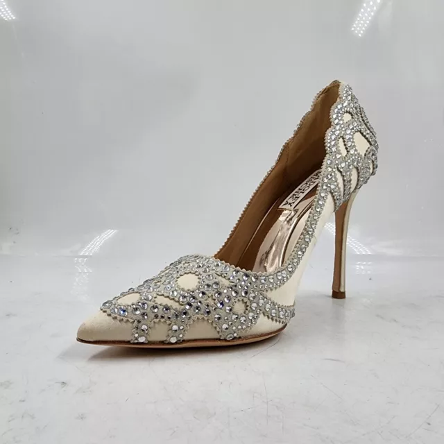 Badgley Mischka Rouge Embellished Pointed Toe Pumps Women's 5.5 Ivory Slip On 3