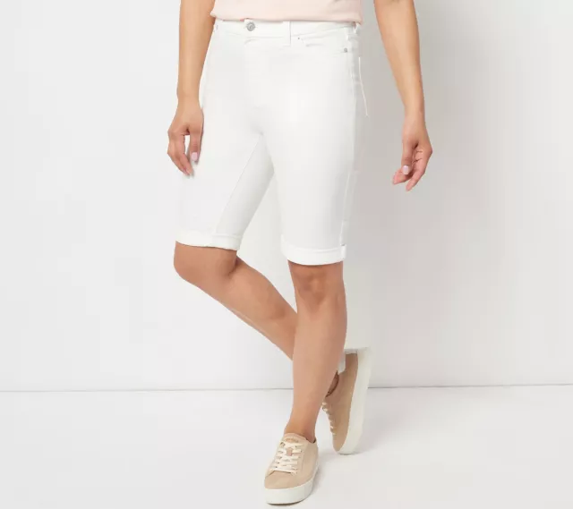 Denim & Co. Petite Easy Roll Hem Bermuda Short Women's Shorts 10P White