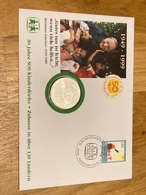 50 Jahre SOS Kinderdörfer Gedenkmünze 10 DM Numisbrief 1999