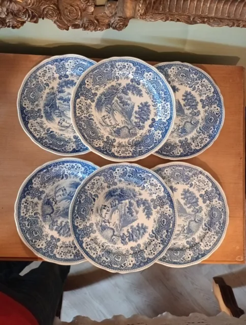 Villeroy & Boch Burgenland Blue White 6 Dinner Plates