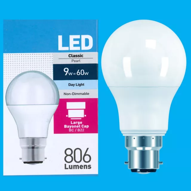 6x 9W (=60W) LED GLS Tageslicht Bajonett Kappe BC B22 Glühbirne Lampe, 6500K, 806lm