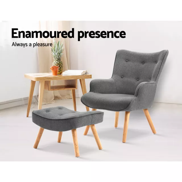 Artiss Armchair Lounge Chair Ottoman Accent Armchairs Sofa Fabric Chairs Grey 3