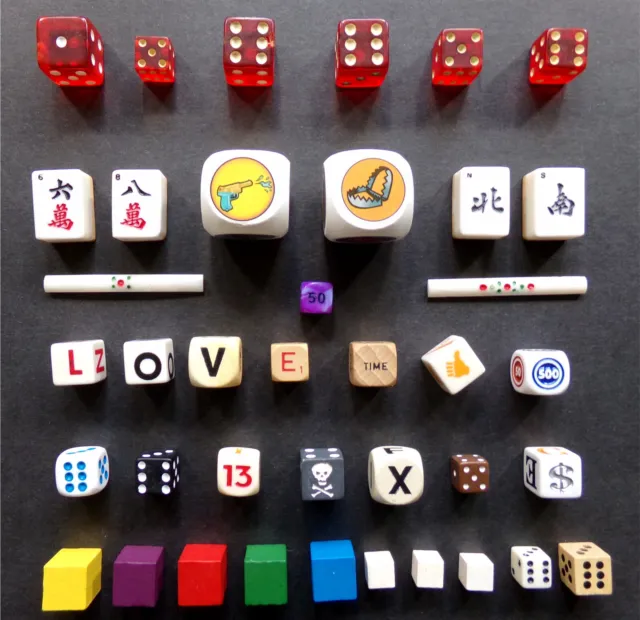 ODD DICE LOT Mixed Set Vintage Unique Game Red Bakelite Mahjong Blank Skull Mini