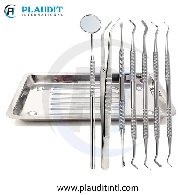 8 Pcs Professional Dental Composite Filling Instruments Kit with Scaler Tray
