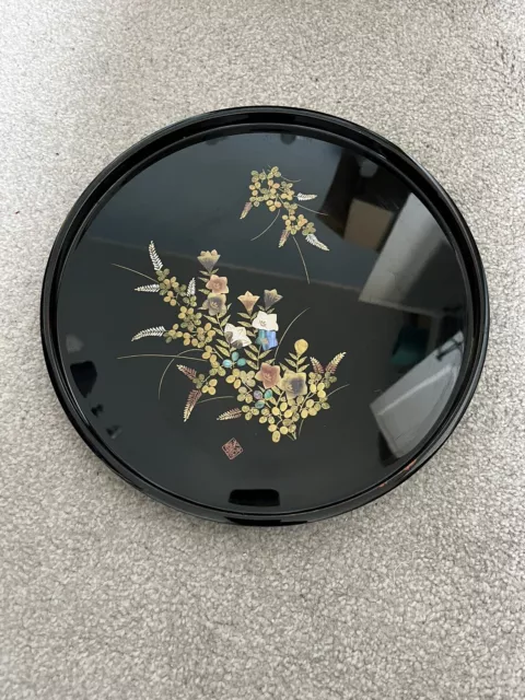 Chinese Lacquer Tray Mother Of Pearl Inlay