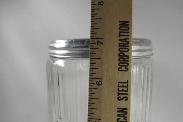 VINTAGE 1930’s HOOSIER CABINET RIBBED GLASS COFFEE JAR W/Aluminum Lid 3