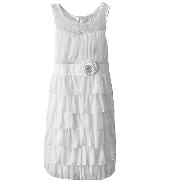 NWT My Michelle Girls Size 10 Sleeveless White Lace Chiffon Tiered Ruffle Dress