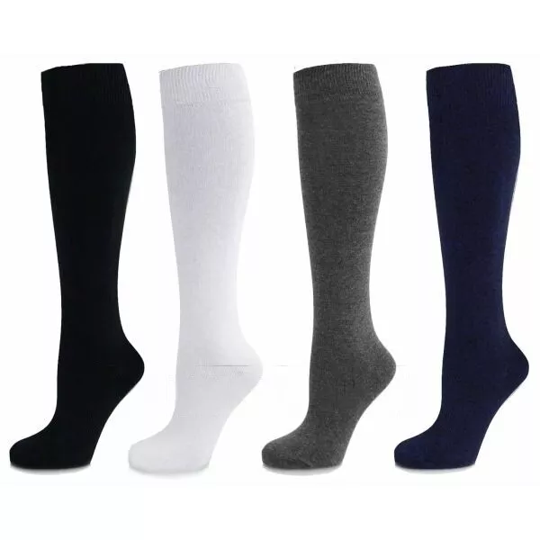 Girls Plain Knee High Back To School Socks Kids Cotton School Uniform Long Socks