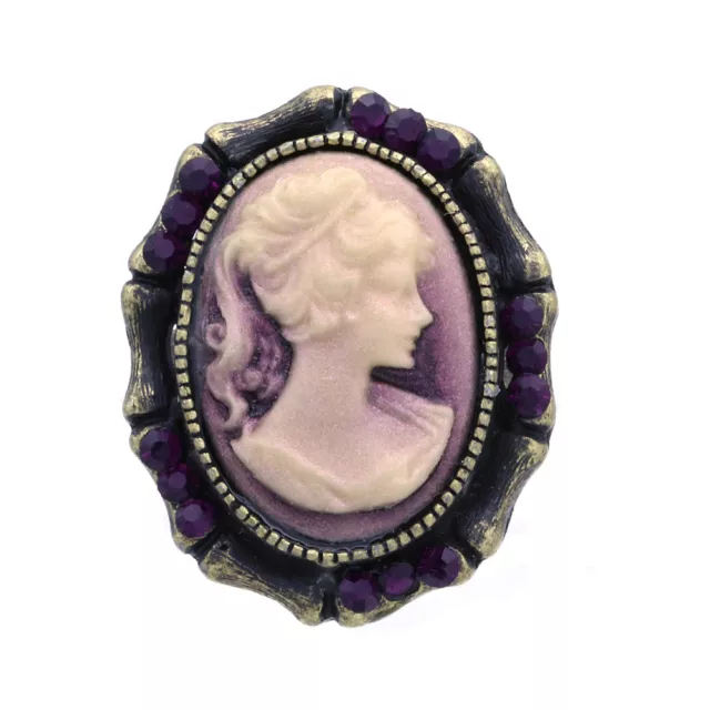 Purple Oval Antique Vintage Style Lady Cameo Rhinestone Crystal Ring Size Free