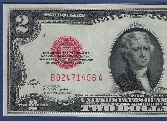 "Key Note" 1928B $2  Fr-1503  ♚♚Red-Seal♚♚  Pmg Ch About Unc 58   Rare Note !!! 2