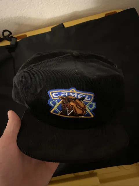 Vintage Joe Camel Cigarettes Smooth Character Black Corduroy Snap Back Hat / Cap