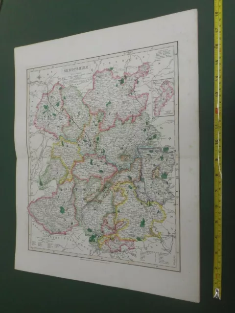 100% Original Shropshire Map By Walker C1843 Vgc Hand Coloured Railways