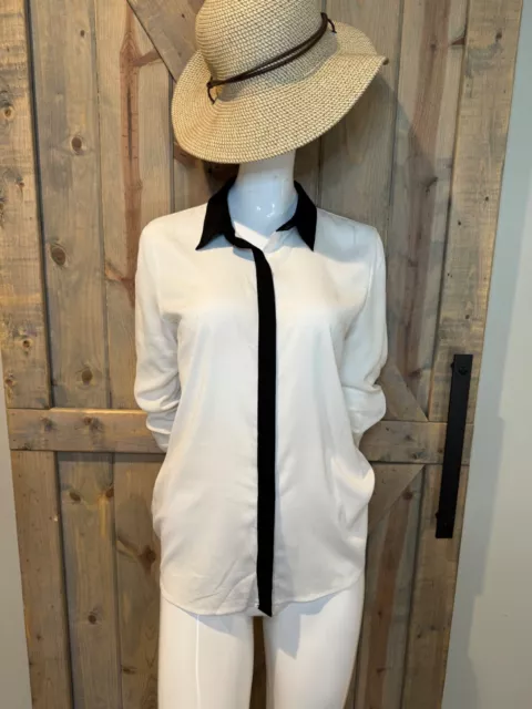CALVIN KLEIN DRESSY blouse. White and black, size XS $25.00 - PicClick