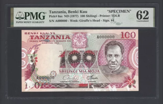 Tanzania 100 Shillingi ND(1977) P8as "Specimen " UNC Grade 62