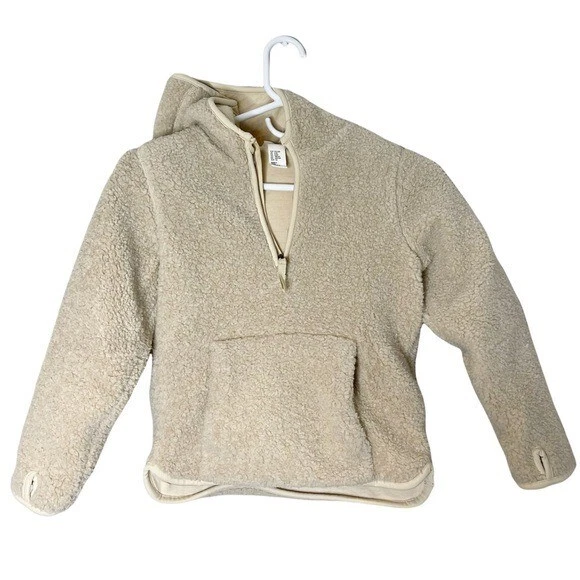 H&M Girls Sherpa Fleece Hooded 1/4 Zip Pullover Jacket Size 6