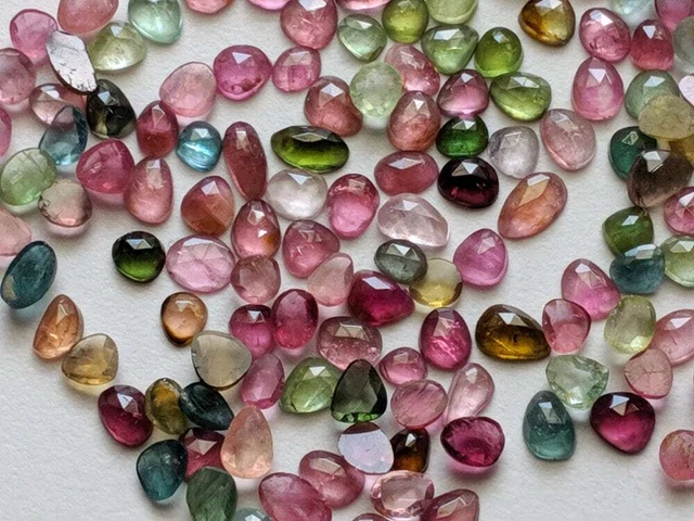 4-7mm Multi Turmalin Rose Schnitt Cabochons,Flache Rückseite Facettiert