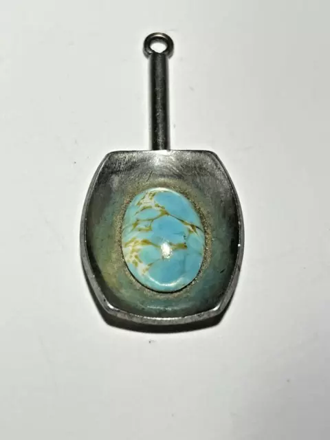 Vintage Mid Century Jorgen Jensen Modernist Pewter Turquoise Pendant