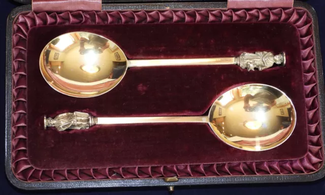 Antique 1891 Heath & Middleton Sterling Silver Gold Wash Seal Top Spoons