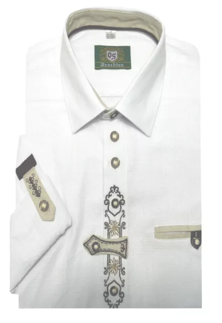 Orbis Landhaus Trachten Hemd weiß mit Stickerei Krempelarm Regular Fit TH-0250