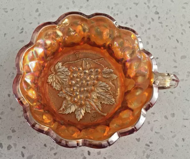 Stunning Vintage Marigold Carnival Glass Bowl Dish With Handle