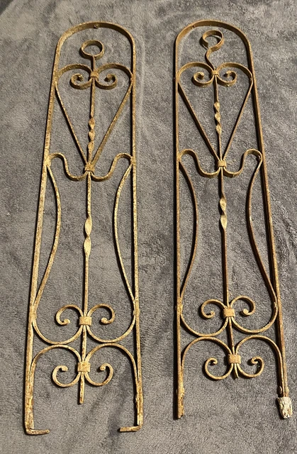 2 Antique Architectural Salvage Wrought Iron Garden Wall Decor Fence Panel Lot