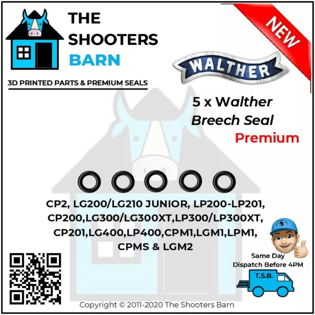 5 x Premium Airgun Breech & Pellet Probe Barrel Seals Fits Walther Select Model