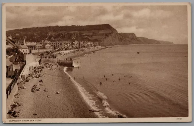 Postcard Sidmouth Sea View Seaside Beach Devon England Vintage