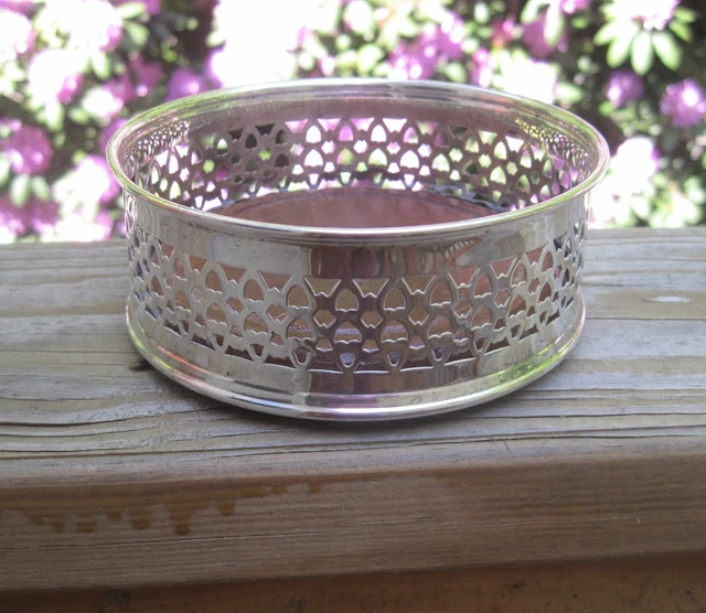 Vintage - Silver Plate Wine Champagne Bottle Coaster Wood Base/Felt Bottom