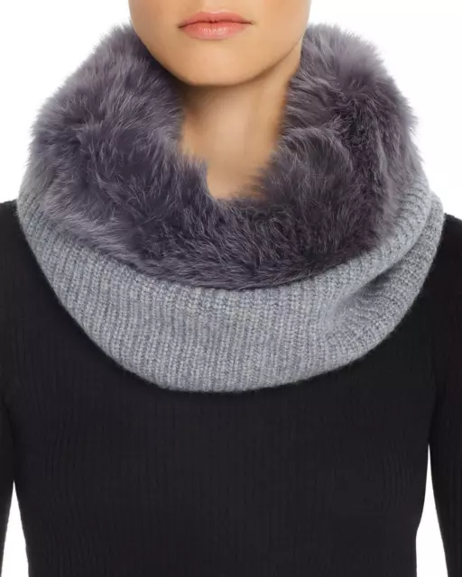 Yves Salomon Women's Gray Fox  Fur Trim Cashmere Cowl/Snood scarf Grey