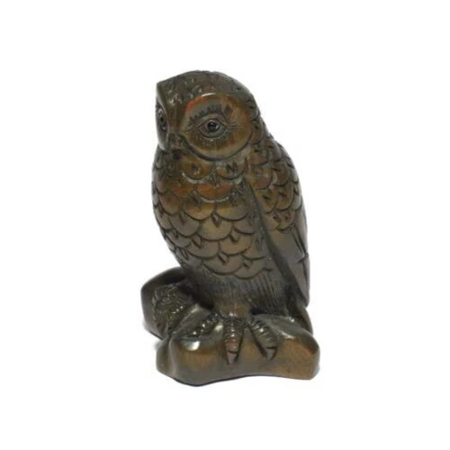 NETSUKE ANTIQUE OWL Japanese Boxwood carved vintage inro Ojime Ornament