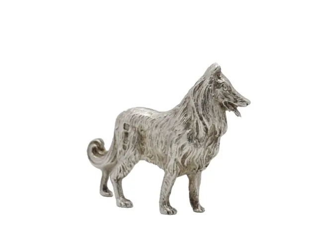 Vintage Elizabeth II Solid Sterling Silver Collie Dog Statue Figurine Hallmarked