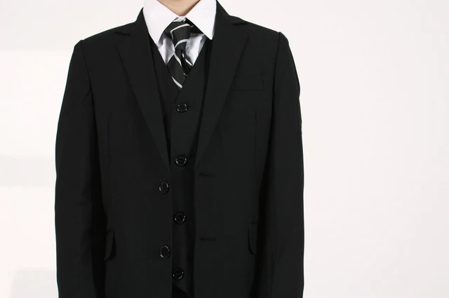 Abiti per ragazzo ragazzi abito nero 5 pezzi slim vestibilità pagina matrimonio ragazzo abito da festa formale 5